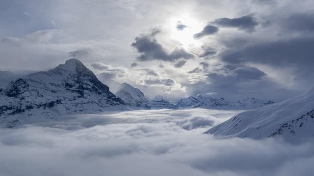 grindelwald, eiger, switzerland, mountains, alps, bernese oberland, nature, winter, clouds, heaven, backlighting, fog, sea of fog, cloud formation, landscape, covered sky, cloudscape, sea of clouds, switzerland, switzerland, winter, winter, clouds, clouds, clouds, clouds, clouds, heaven, heaven, heaven, heaven, fog