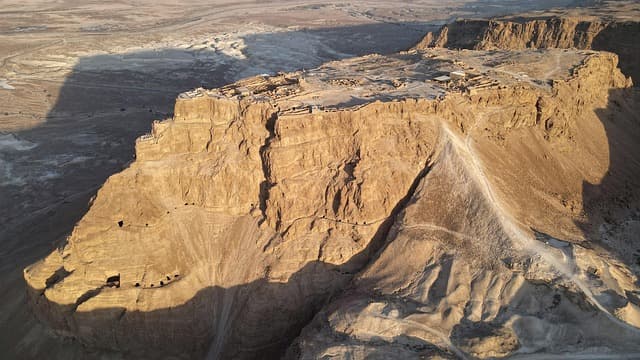 masada national park, masada, the great revolt, roman siege ramp, cliff, nature, desert, unesco heritage site, tourism, israel, palaces of king herod the great, aerial view