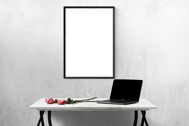 poster, mockup, wall, template, presentation, desk, portrait, decor, stock, picture, interior, photo, decoration