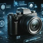 DALL·E 2024 04 18 10.35.38 Realistic depiction of a modern camera with advanced AI features showing the AI optimizing photo quality and adjusting settings according to the user